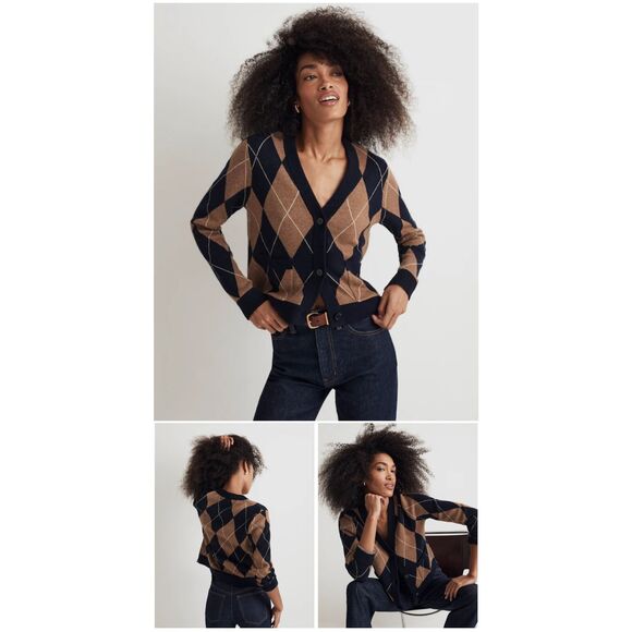 KULE Sweaters - KULE The Twiggy Argyle Wool-Blend Cardigan